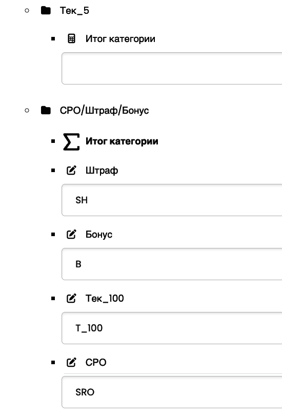 Пример формулы для категории СРО/Штраф/Бонус