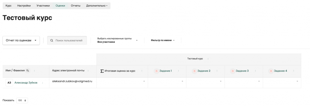 Выбор отчёта &laquo;Отчёт по оценкам&raquo;