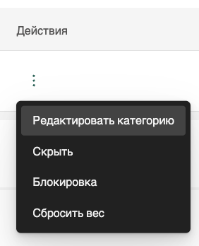 Меню действий категории и пункт &laquo;Редактировать настройки&raquo;